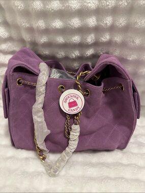 Quilted Purple Suede Drawstring Shoulder Bag